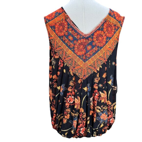Free People Boho Floral Print Mesh Blouse Women’s Medium | Sheer Surplice V-Neck - Picture 2 of 8